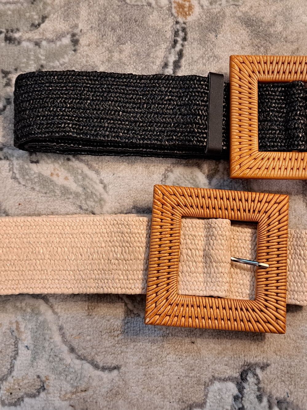 Woven Square Buckle Belt - Black and Beige